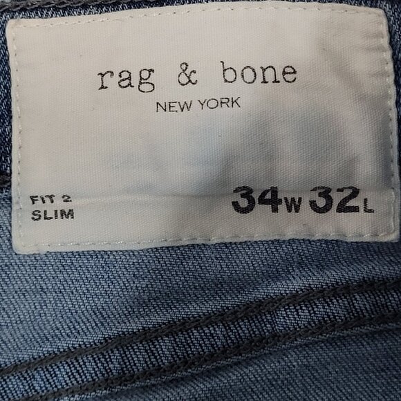 Rag & Bone Blue Denim Fit 2 Slim Straight Distressed Stretch Jeans 34x32 - Picture 3 of 16